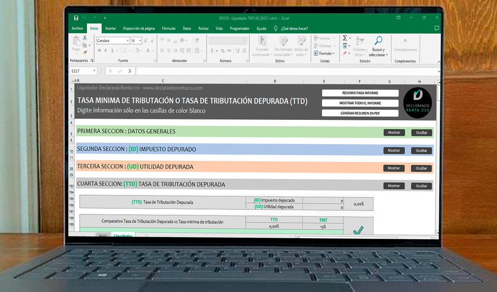 Liquidador en Excel de Tasa mínima de tributación o Tasa de tributación depurada AG 2023